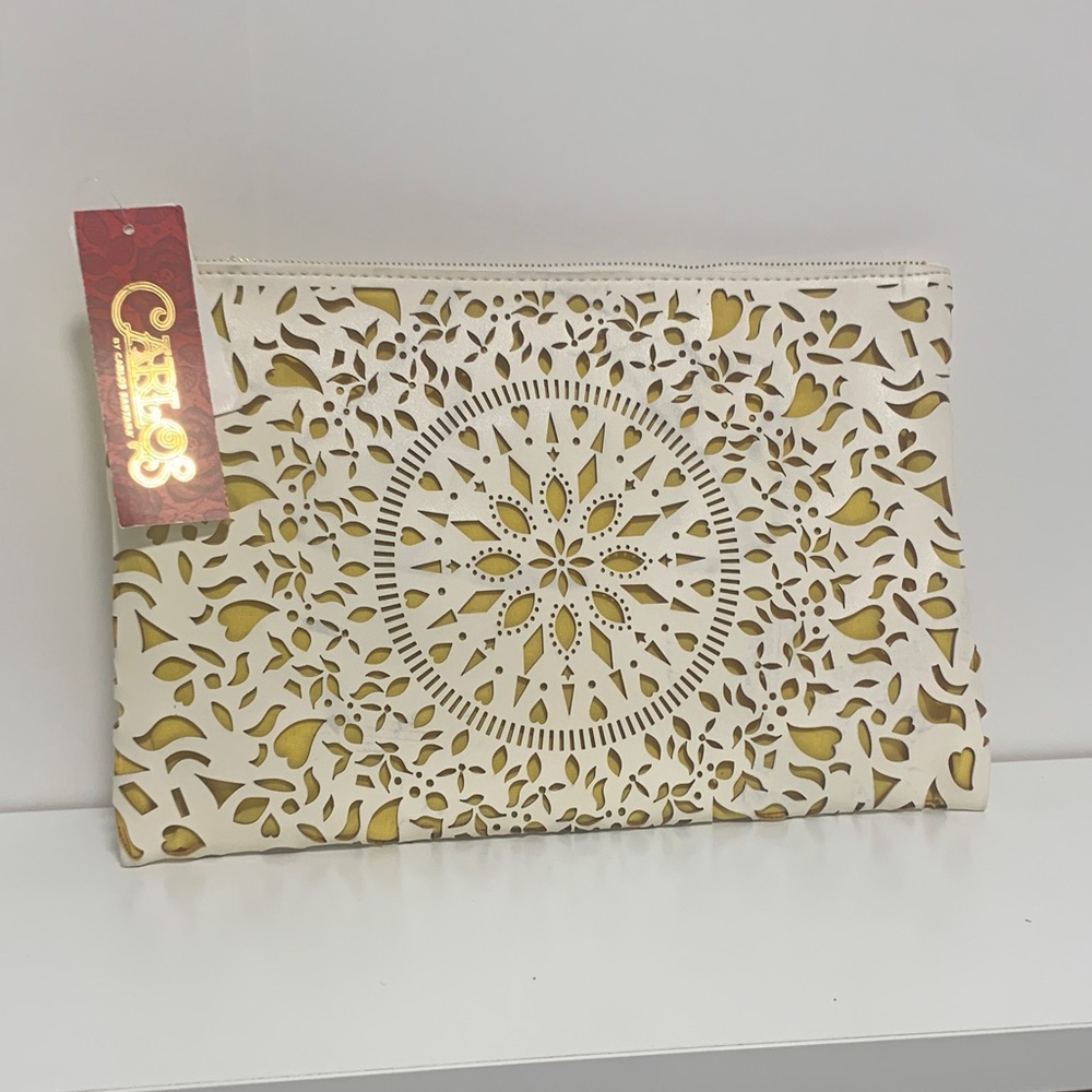 Carlos by Carlos Santana Cream Clutch with Yellow Strap